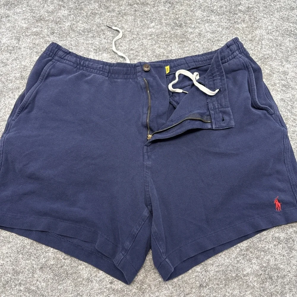Polo Ralph Lauren cotton knit shorts mens XL navy blue red embroidered pony logo